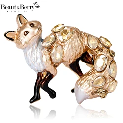 Beaut&Berry Beautiful Glass Fox Brooches for Women Unisex Animal Pins Casual Party Accessories New Gifts Friends Decoration