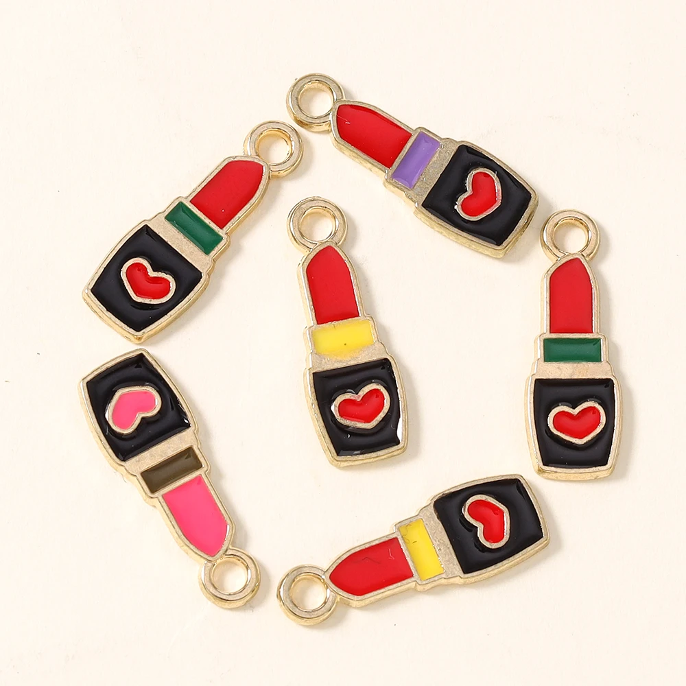 10pcs 7*21mm Kawaii Kiss Red Lips Lipstick Charms for Making Cute Earrings Pendant Necklace DIY Jewelry Making Findings
