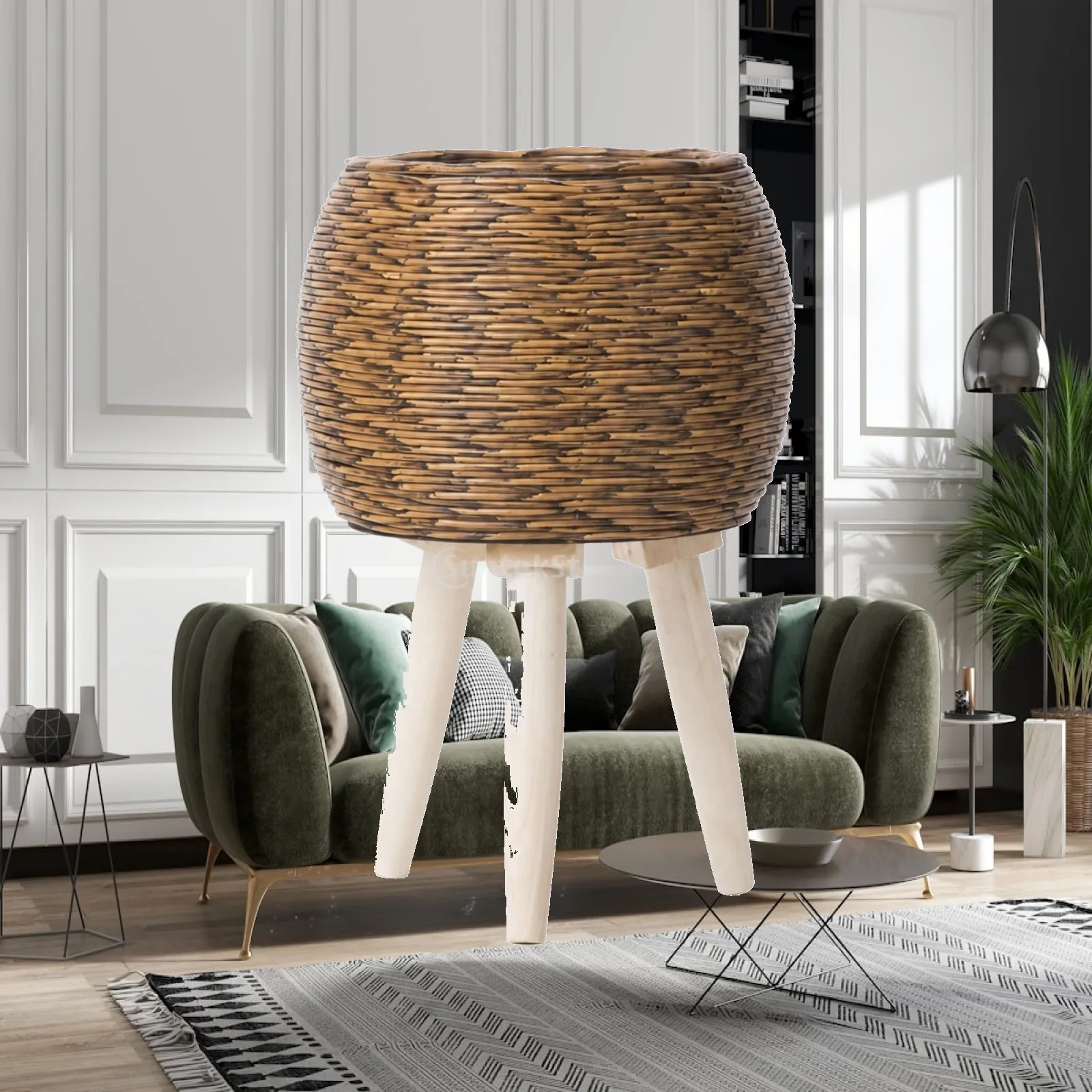 Planter with Legs Raised Rattan Style Plant Pot Rattan Planter with Stand Detachable Legged Flower Pot Decorative