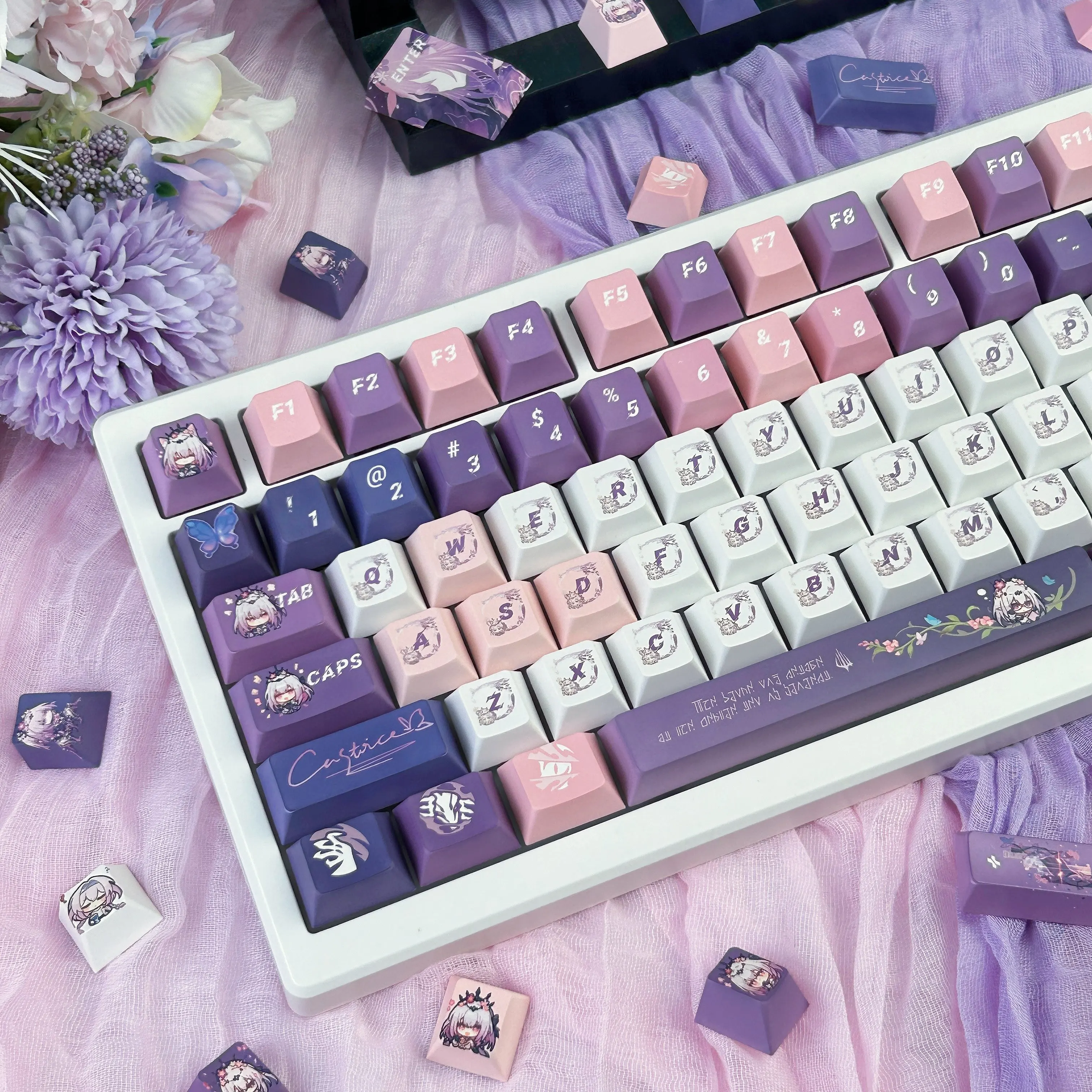 

Castor Keycap Cherry Profile Honkai Star Rail PBT пользовательские колпачки для клавиш розовый фиолетовый градиент милые колпачки для клавиатуры с игровым персонажем аниме
