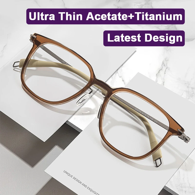

Новые ультратонкие очки 2026 года: ацетат + чистый титан, ретро-дизайн, полнооправные, 11 г, ультралегкие, для мужчин и женщин
