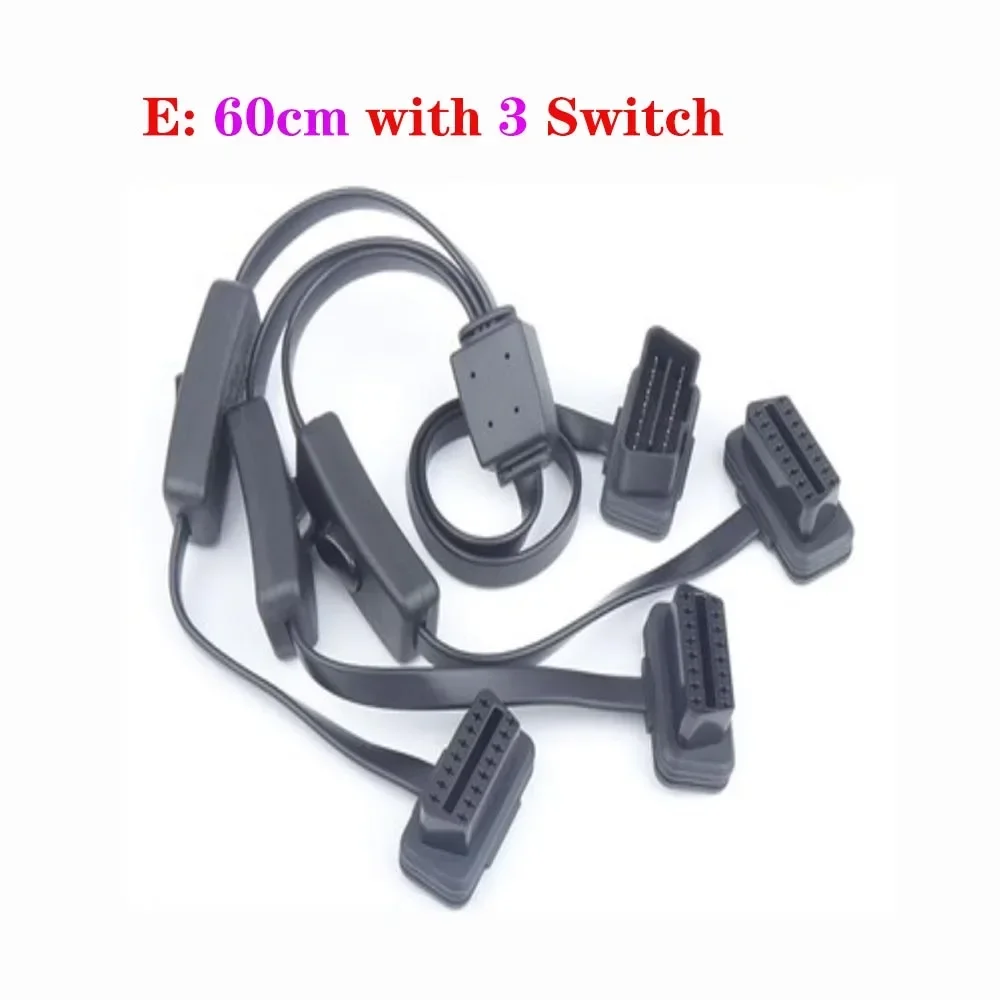 جديد L نوع 3 Swtich Obd2 تمديد كابل 60 سنتيمتر obd 16 دبوس ذكر إلى 16 دبوس 3 التبديل موصل سالب obd2 obd ii التشخيص محول