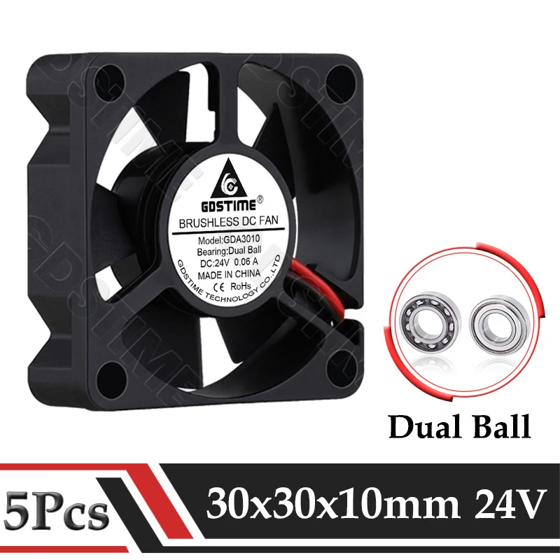 

5 шт. Gdstime DC бесщеточный вентилятор 24 в 30 мм 3010 двойной шарикоподшипник для 3D принтера радиатор вентилятор 30 мм x 10 мм для ноутбука микро Вентилятор охлаждения
