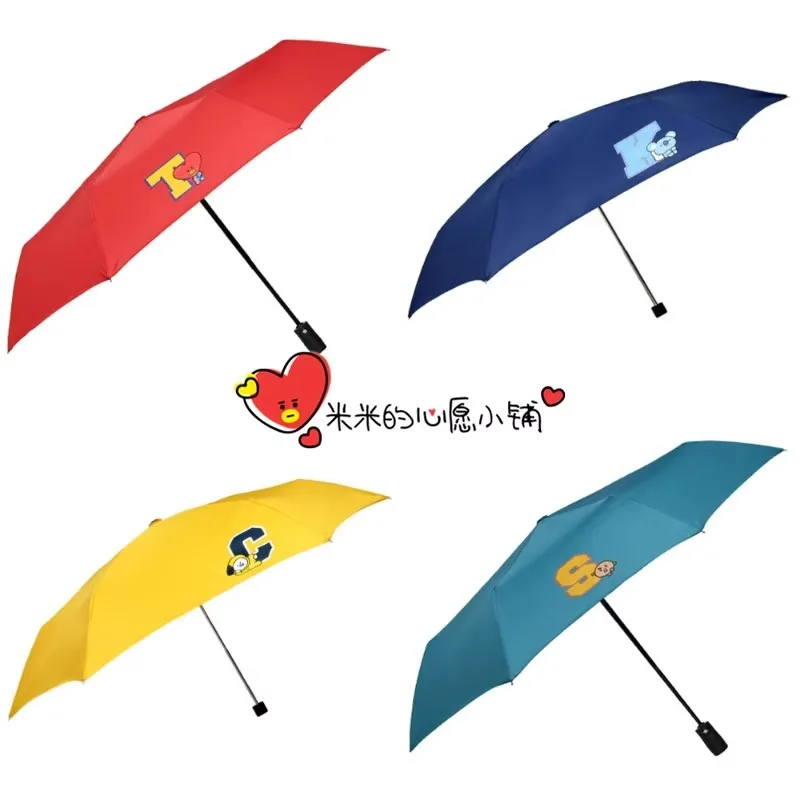 BT21 Doll Monogram Short Handle Automatic Umbrella Ultra-lightweight 3 Sections Folding Sunny Umbrella Couple Handmade Supplies