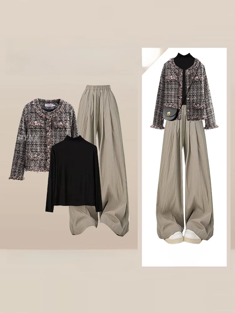 

Зимний повседневный комплект: брюки с высокой талией и удлиненные брюки, пальто, базовая футболка, комплект из трех предметов для полных женщин с фигурами типа «груша»