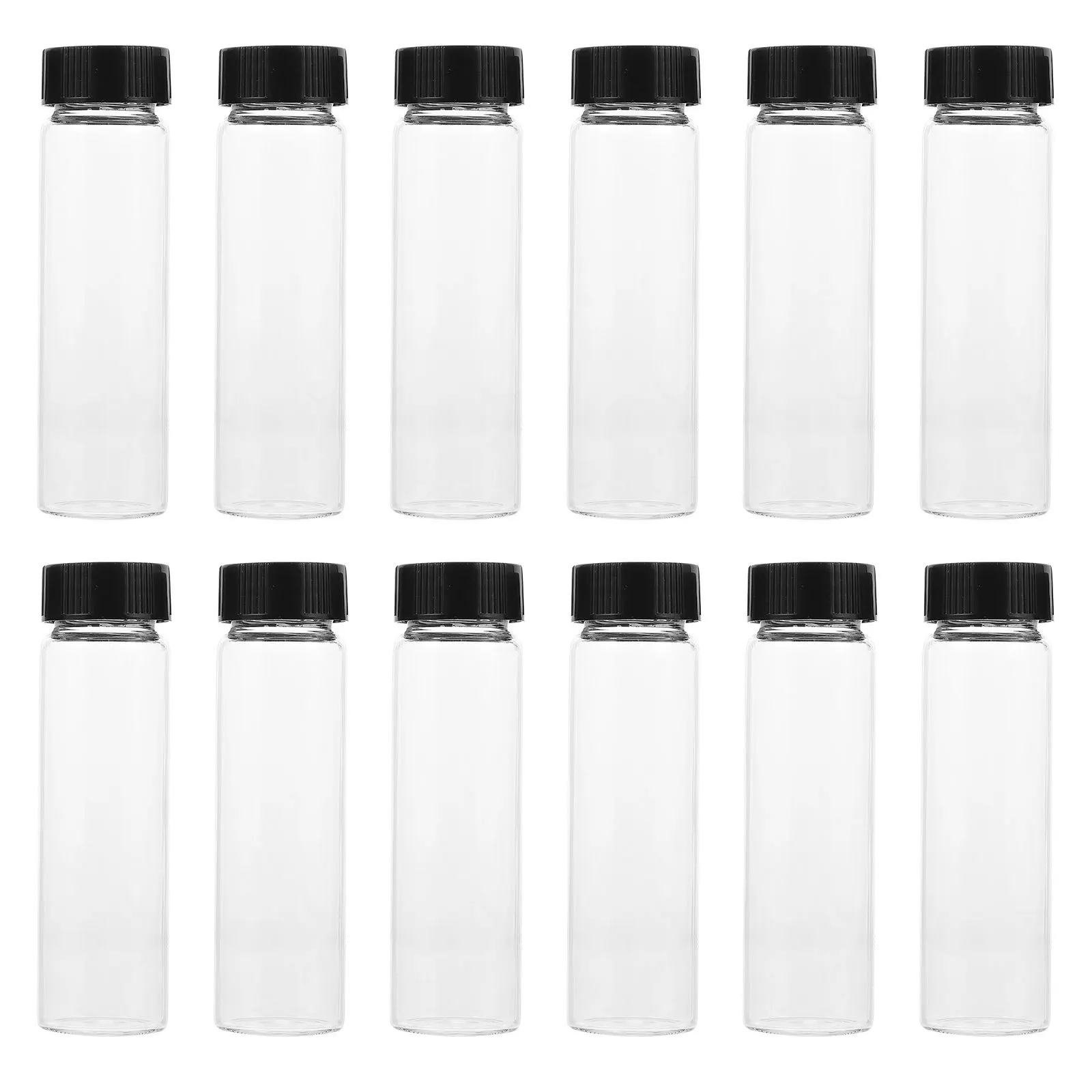 12개 투명 유리 바이알 병 클리어 리필 가능한 샘플 용기 누수 방지 뚜껑 휴대용 오일 액체 보관용