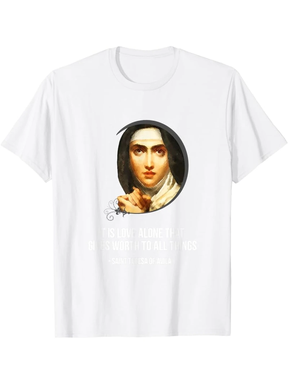 Men's Saint Teresa of Avila T-Shirt Catholic Faith Clothing with Her Iconic Quotes & Biography, Casual Round Neck Church Apparel