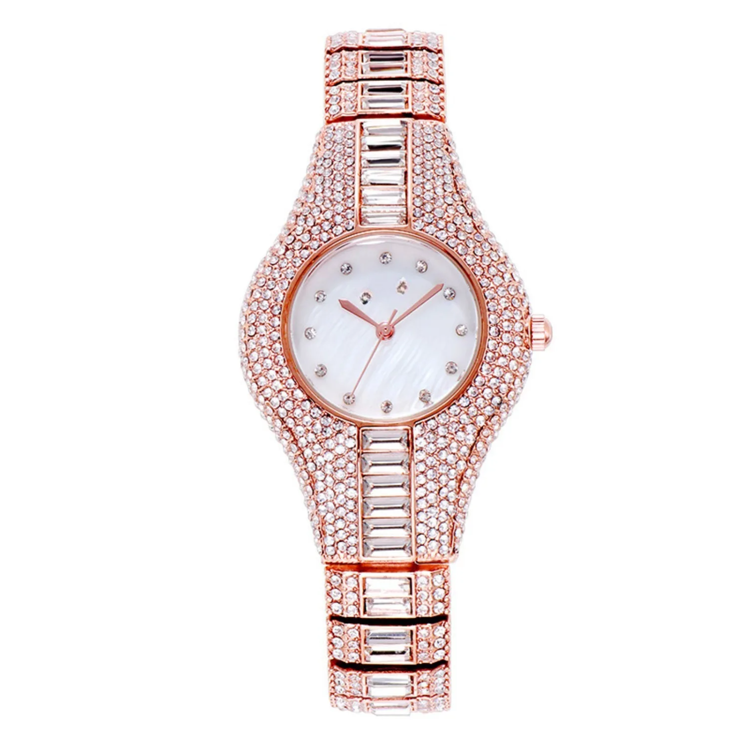 Stylish quartz watch with rhinestones link bracelet for dazzling look, stylish and luxurious