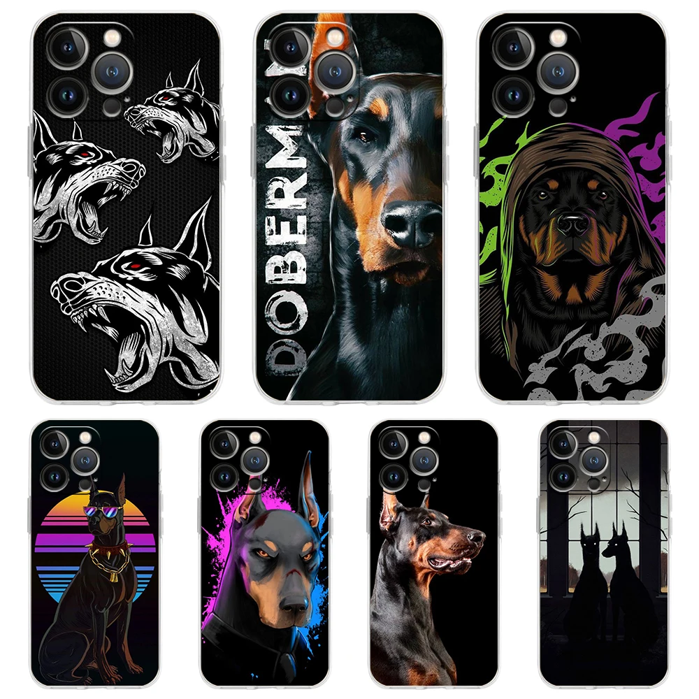 Doberman Dog Case for iPhone 16 15 14 13 12 Pro Max Cover Transparent Soft for iPhone 11 Pro Max 7 8 Plus XS XR Shell Capas Bags
