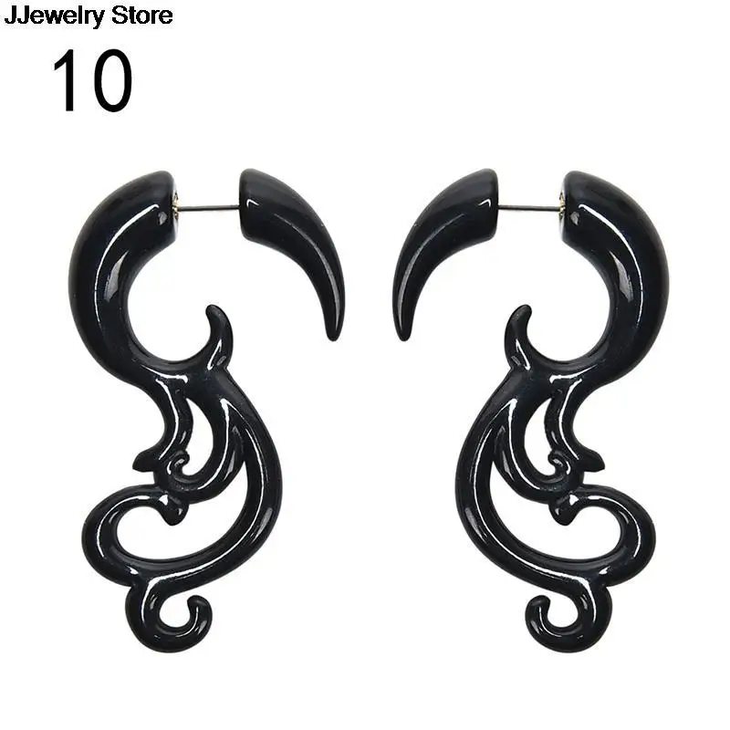 1pair Punk Tribal Spiral Fake Gauges Acrylic Ear Tapers Fake Plugs Horn Stud Earrings Wing Faux Fake Plugs Piercings Body Black