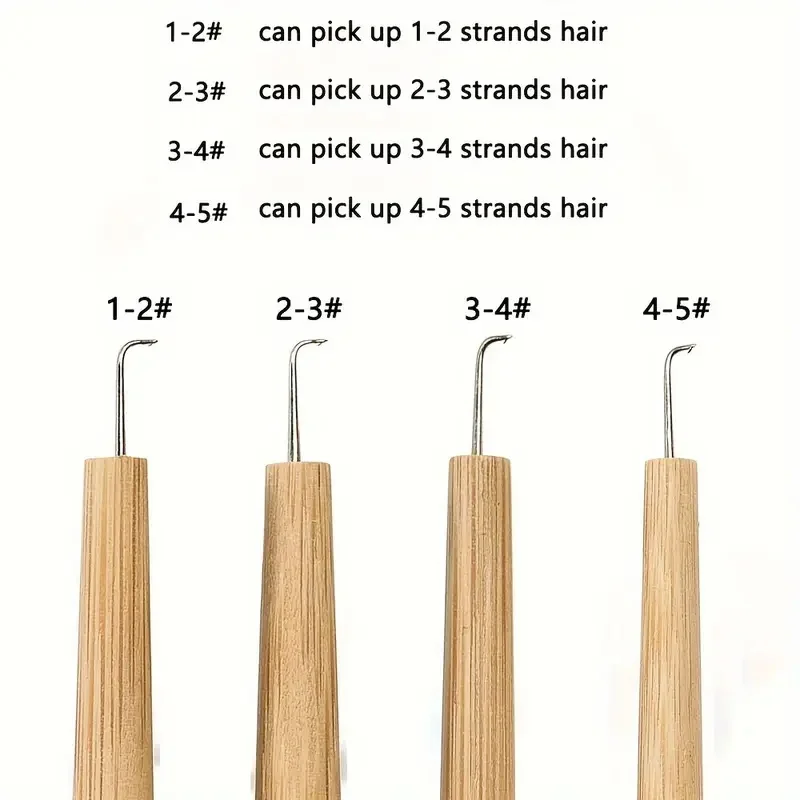 4Pcs Wig Ventilating Needles Set with Wooden Handles Hooked Hair Weaving And Repair Tools for Lace Wigs False Beard Crafting