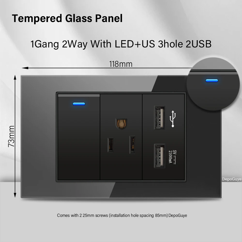 Variant: 1Gang LED 2USB US