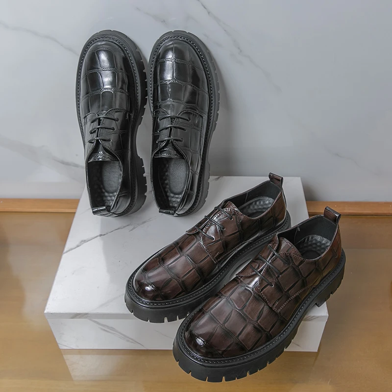 

Men's thick soled leather shoes Trendy British casual style Work and office 38-46 Outdoor fashionable street shoes lace-up