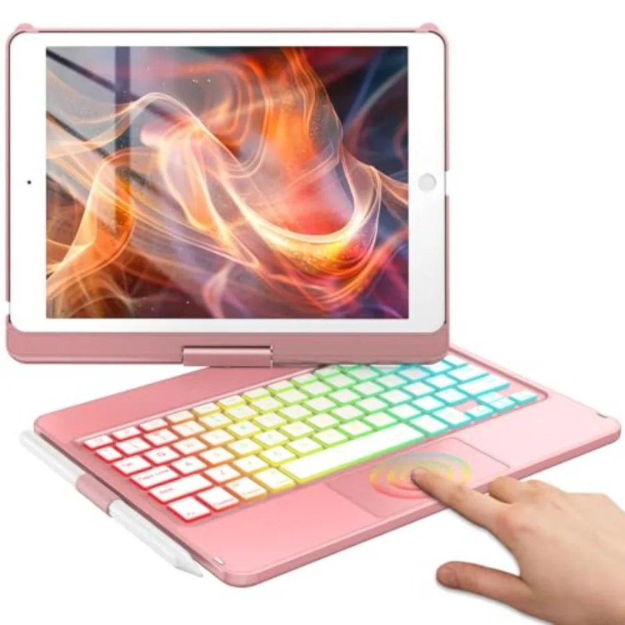 

Вращающийся на 360° защитный чехол с клавиатурой и тачпадом для iPad 10.2/9-го/8-го/7-го поколений, с подсветкой, цвет розовое золото, в комплекте с Apple Pencil