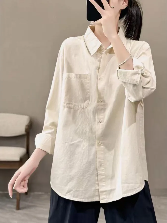Artístico vintage solto ajuste tamanho grande algodão irt cor pura básico sle hong kong sle feminino outono faion casual irt