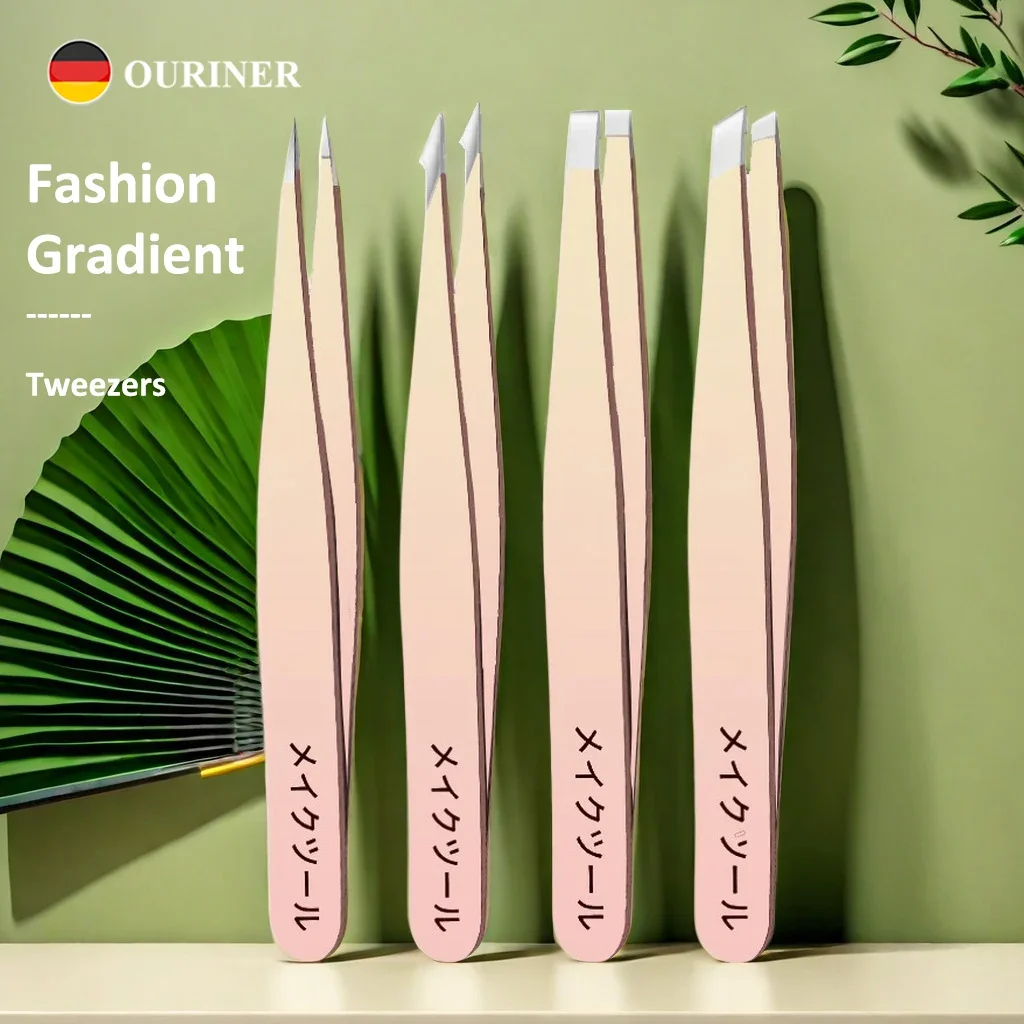 Conjunto de pinças de sobrancelha gradiente, 4 peças de aço inoxidável, conjunto de ferramentas de beleza profissional para cabelos faciais, crescimento interno