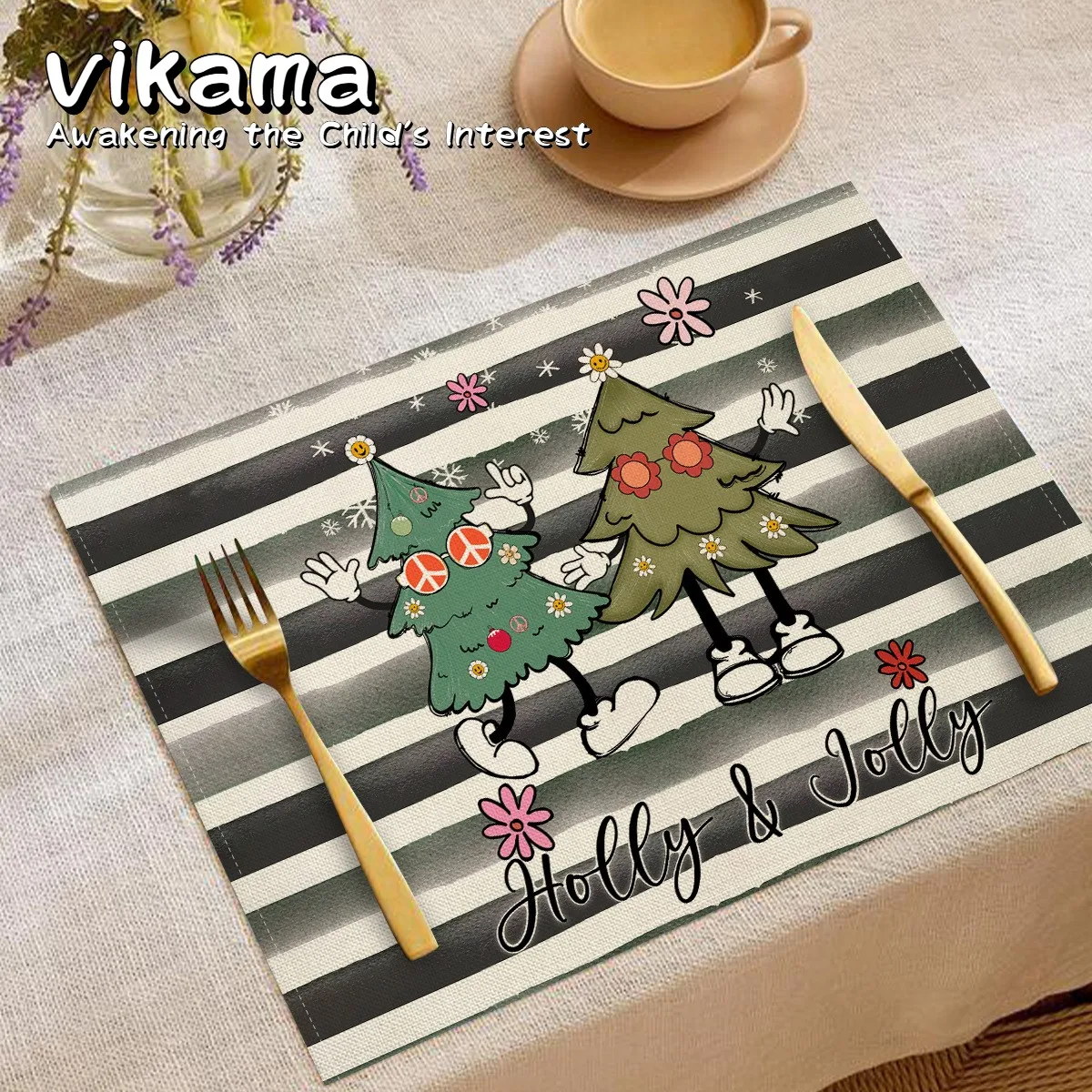 VIKAMA Weihnachten Schneeflocke Tischset Set Urlaub Tischsets Leinen-Feel Wasserdichte Tischsets Weihnachtsfeier Dekorationen