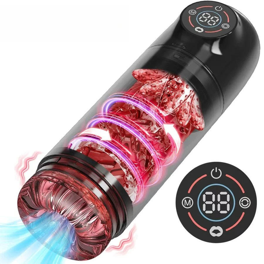 3IN1 LCD Automatic Male Masturbator Sex Toys for Men Vacuum Penis Pump with 7 Rotating & Sucking & Licking Modes Pocket Pussy