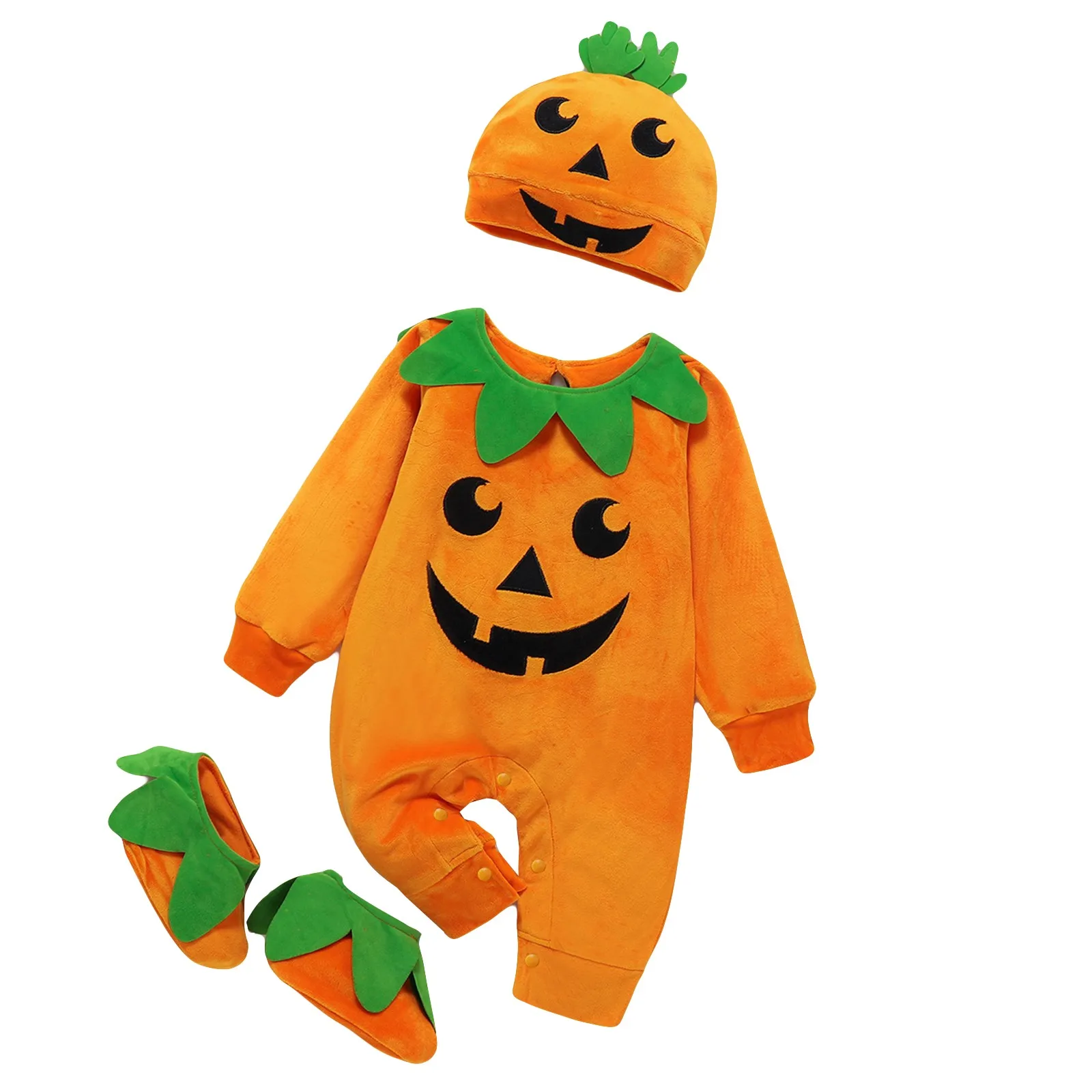 Children\'s Clothing Baby Jumpsuit Halloween Pumpkin Hat Long Sleeved Crawling Suit Zip up Baby Romper Fall Shirt for Baby Boy