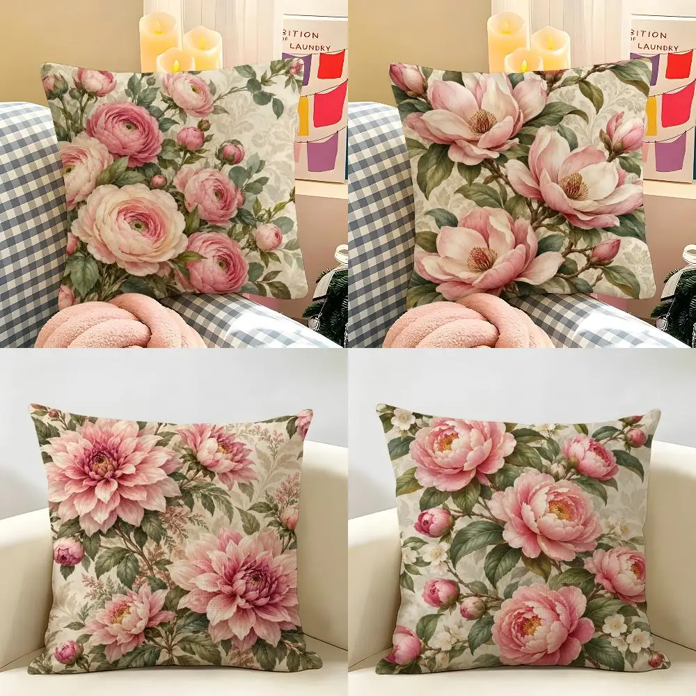Blush Peony Garden Variants Cushion Cover Natural Linen Double Sided Print  Throw Pillow Case for Sofa Couch Home Decor