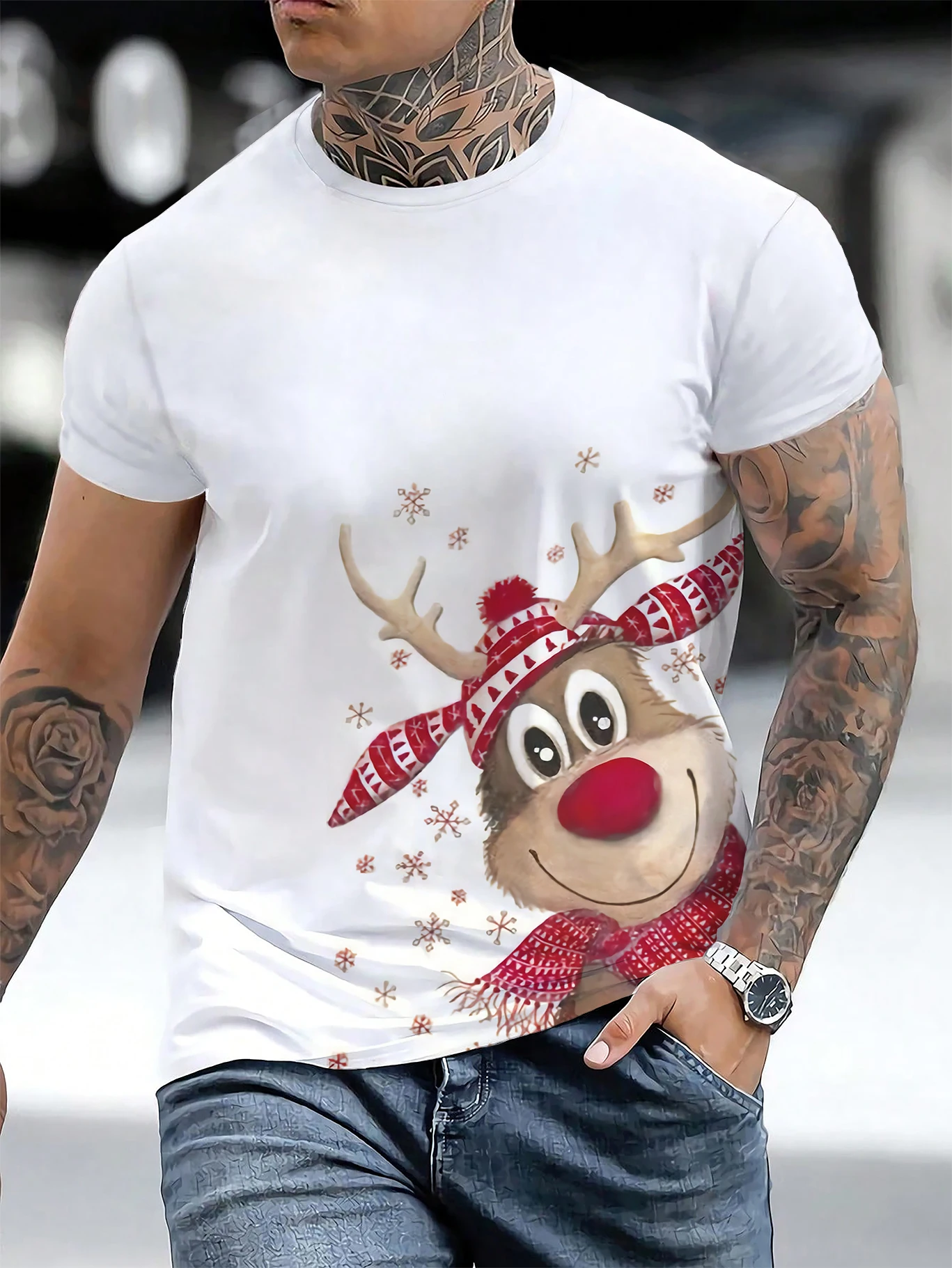 Men's Summer Christmas Print 3d T Shirt Short Sleeve Santa Claus Holiday Party Casual Loose Plus Size Top Men Clothing