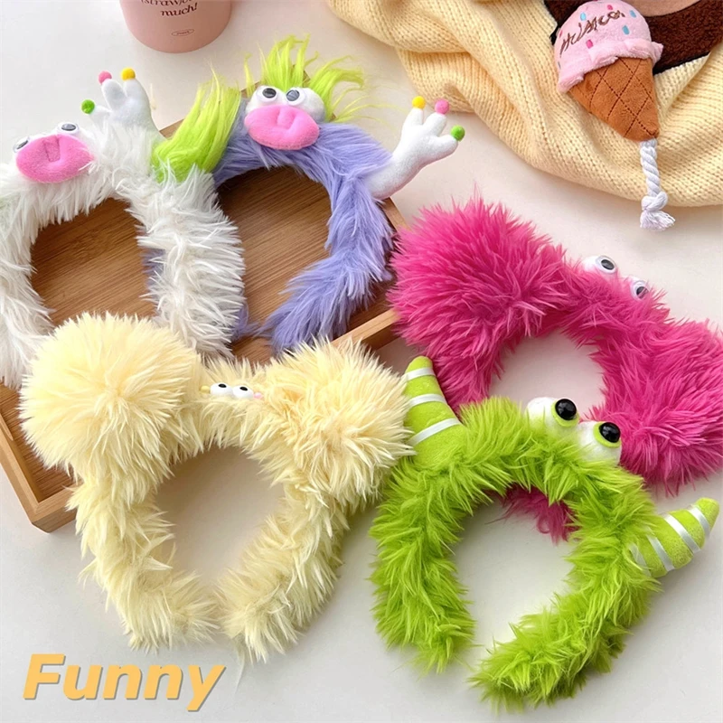 Funny Ugly Explosive Hair Plush Face Wash Hairband Female Cartoon Facial Mask Special Headband Makeup Hair Accessories Soft