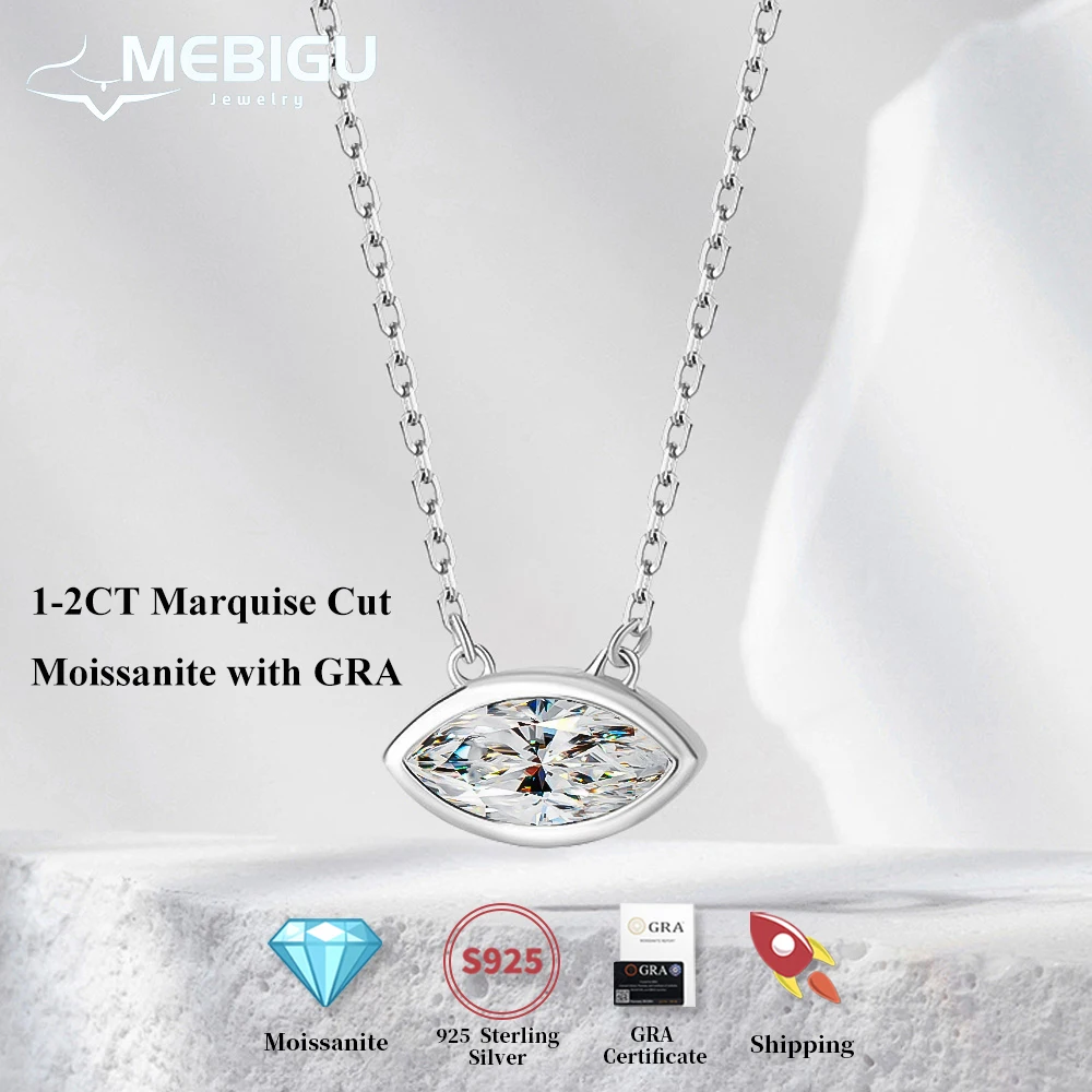 

Mebigu Marquise Cut 1/2CT Solitaire Moissanite Pendant Necklace Woman Man 925 Silver Gra Certified Lab Diamond Neck Chain Gift