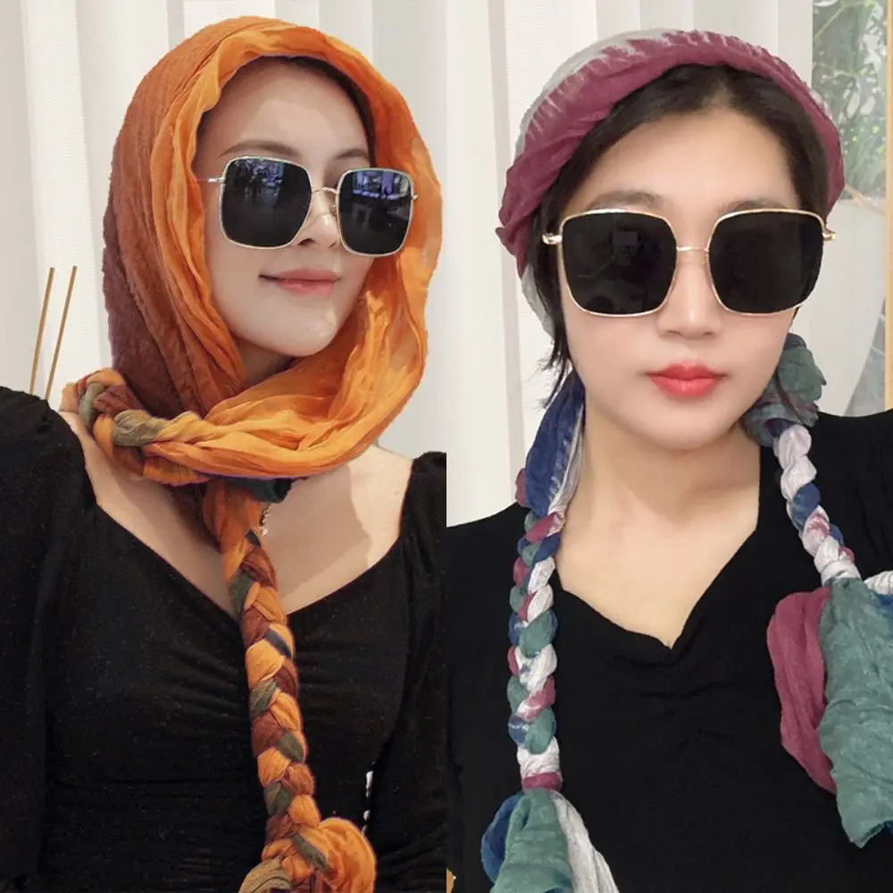 Hijab Cotton Linen Sunscreen Scarf Ethnic Style Baotou Hat Head Scarf Sun Protection