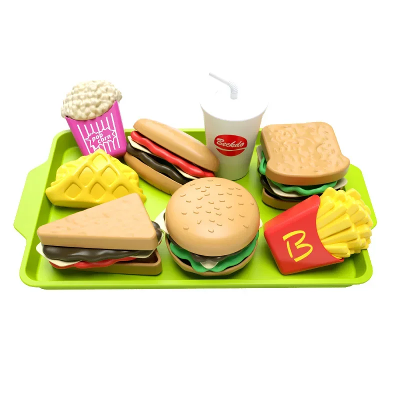 Cartoon Fast Food Simulatie Fantasiespel Set Miniatuur Hamburger Frieten Keuken Model Onderwijs Speelgoed Cadeaus voor kleine kinderen
