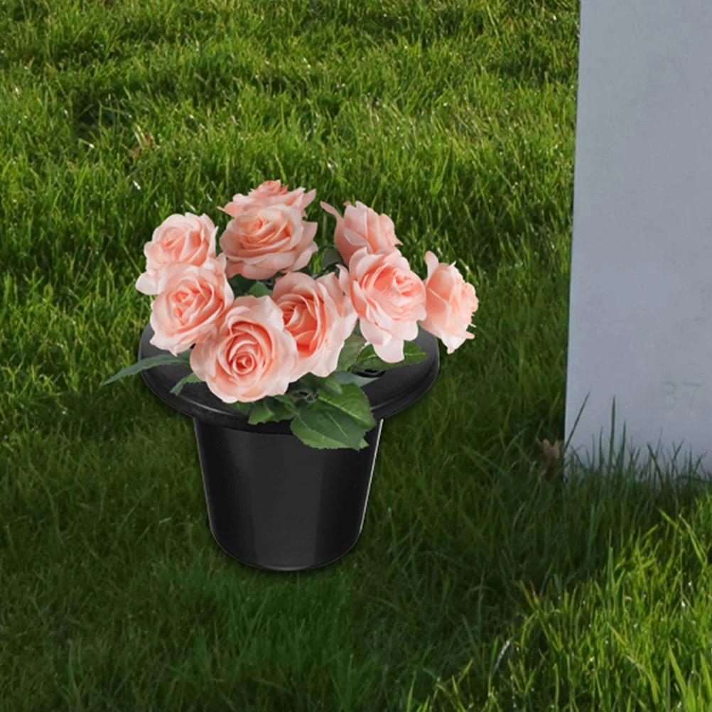 

4pcs Black 16 Hole Lotus Base Cemetery Vase Flower Arrangement Holder Grave Pots Memorial Graves Flower Container Stylish