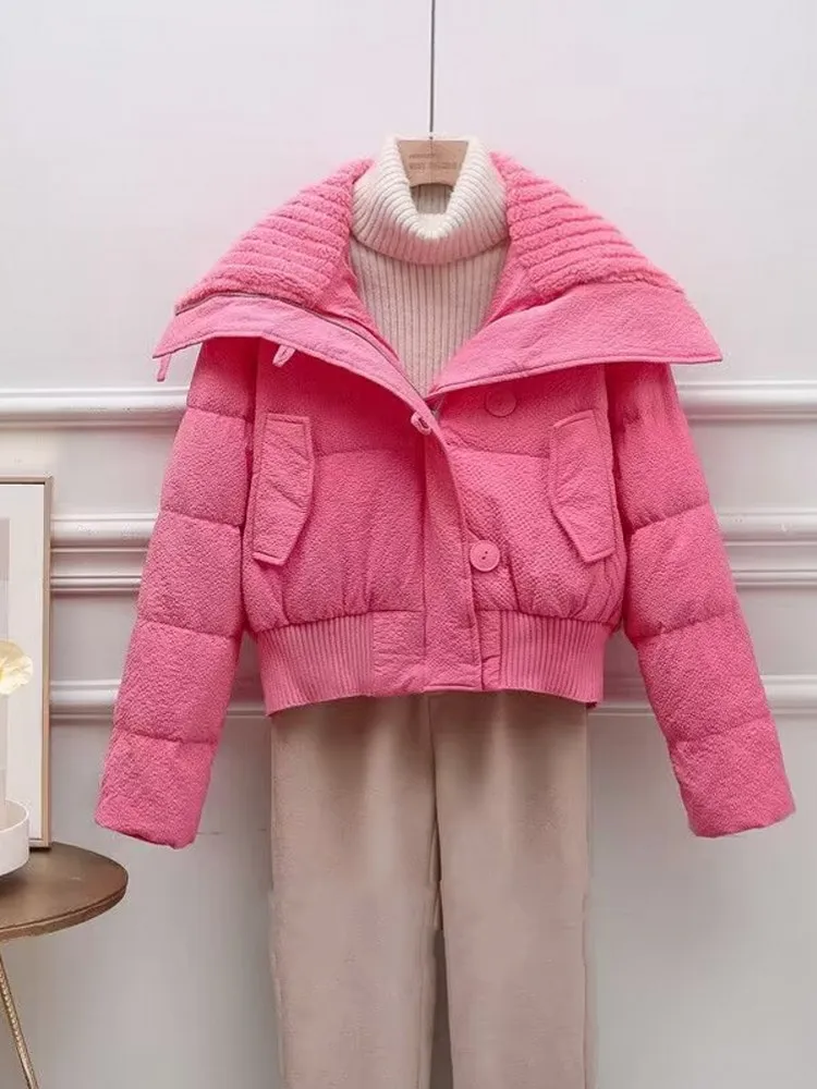 

2024 Winter Puffer Jacket Women Hooded Pink Jackets Loose Casual Candy Color Coat Korean Fashion Puffer Outwear
