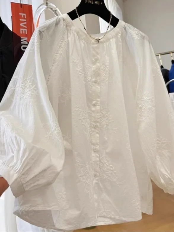 

Корейский круглый вышитый Ne Long Sve irt, женский весенний модный новый свободный топ, возрастная кукла irt