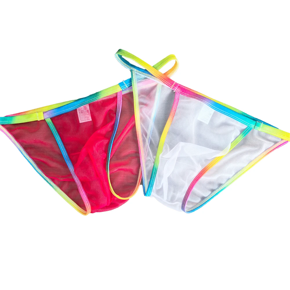

Сексуальные прозрачные мужские трусы-брифы с низкой посадкой, сетчатые, с радужной окантовкой, комфортные, ультратонкие