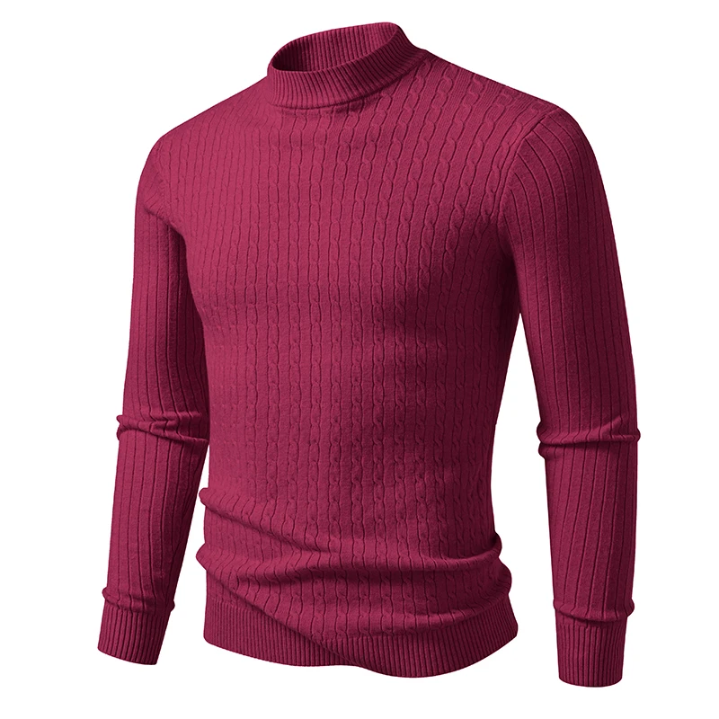 

Autumn Chic Mock Neck Kitted Sweater Men Long Sleeve Slim Fit Korean Style Casual Warm Pullovers Solid Couple Pull On Sweaters
