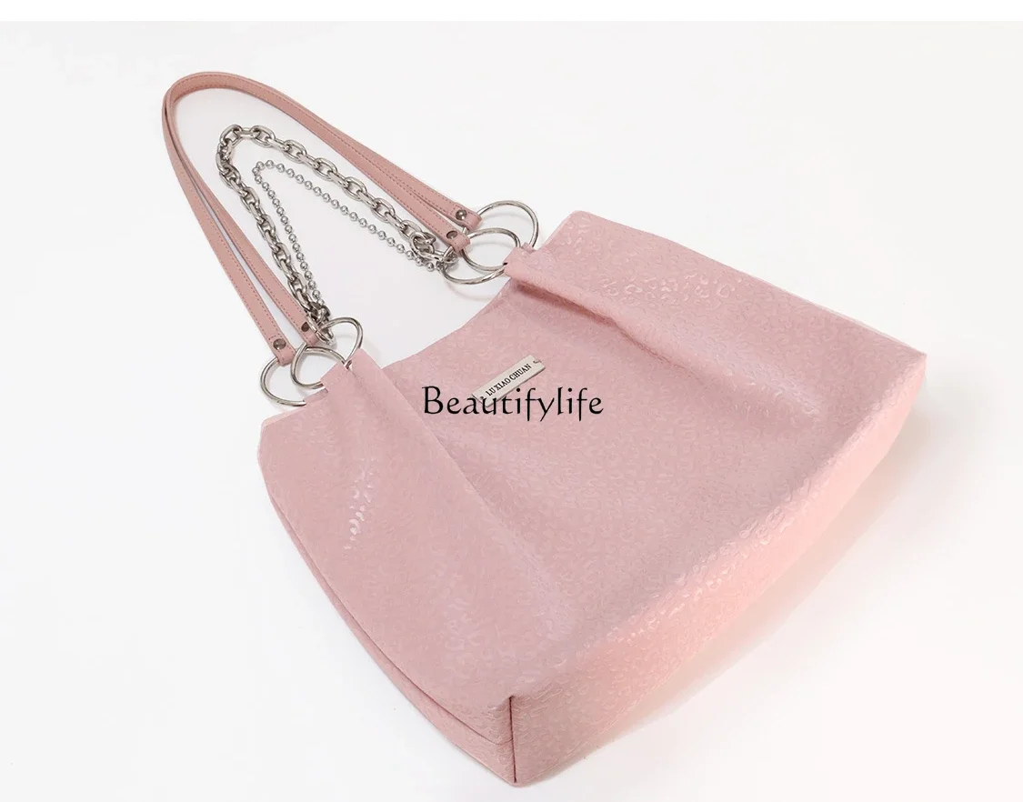 

Portable Pink Tote Bag, Commuting Large Bag, Chain Tote