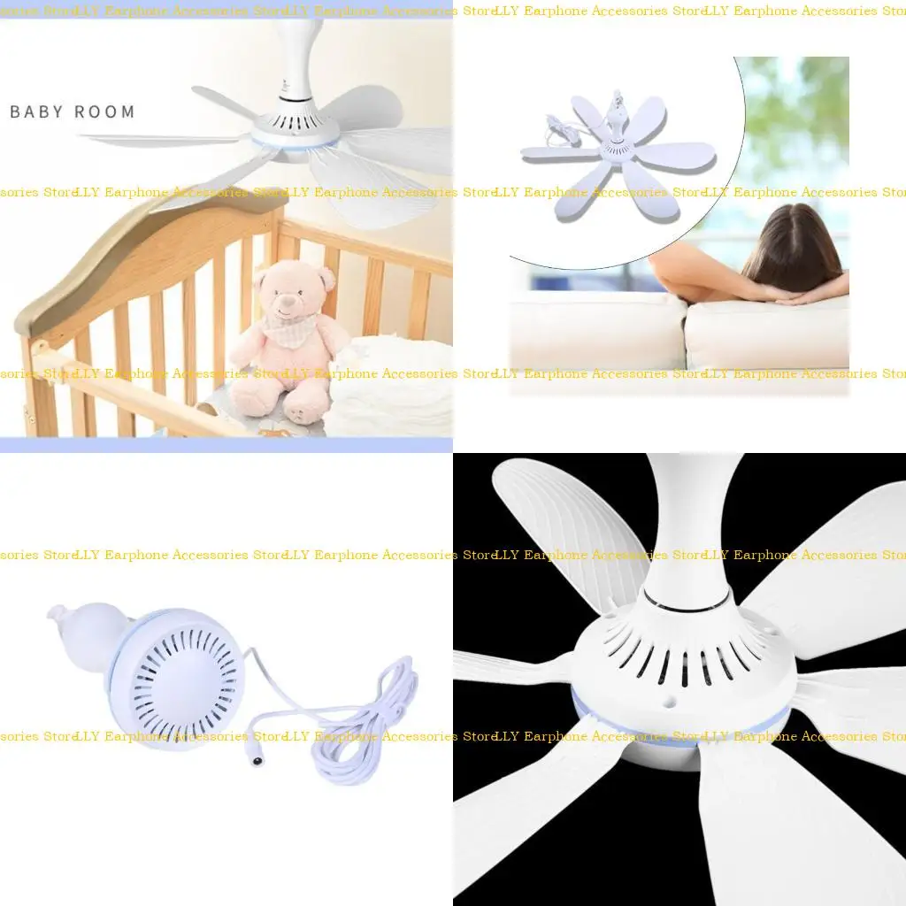 

462E 6Blades 5.5x2.1mm DC12V Ceiling Fan with 2.9m Cable 20” Hanging Camping Tent Fan for Home Outdoor Bedroom Living Room