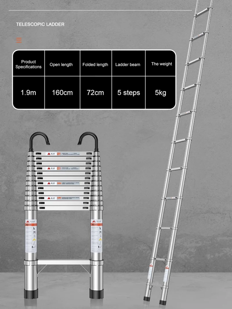 household Multi functional stainless steel telescopic straight ladder Portable folding elevator