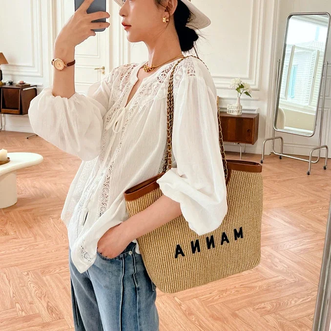 TEELYNN Cotton White Lace Blouses Shirt Women Vintage Top Oversize Lantern Long Sleeve Blouse Boho Beach Loose Ladies Blusas