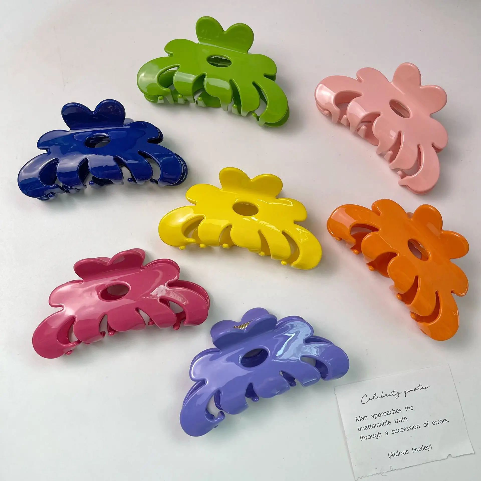 Wholesale 9.5cm Fashion New Hair Accessories Small Fresh Solid Color Flowers Acetic Acid Grab Clip Shark Clip For Woman Girls