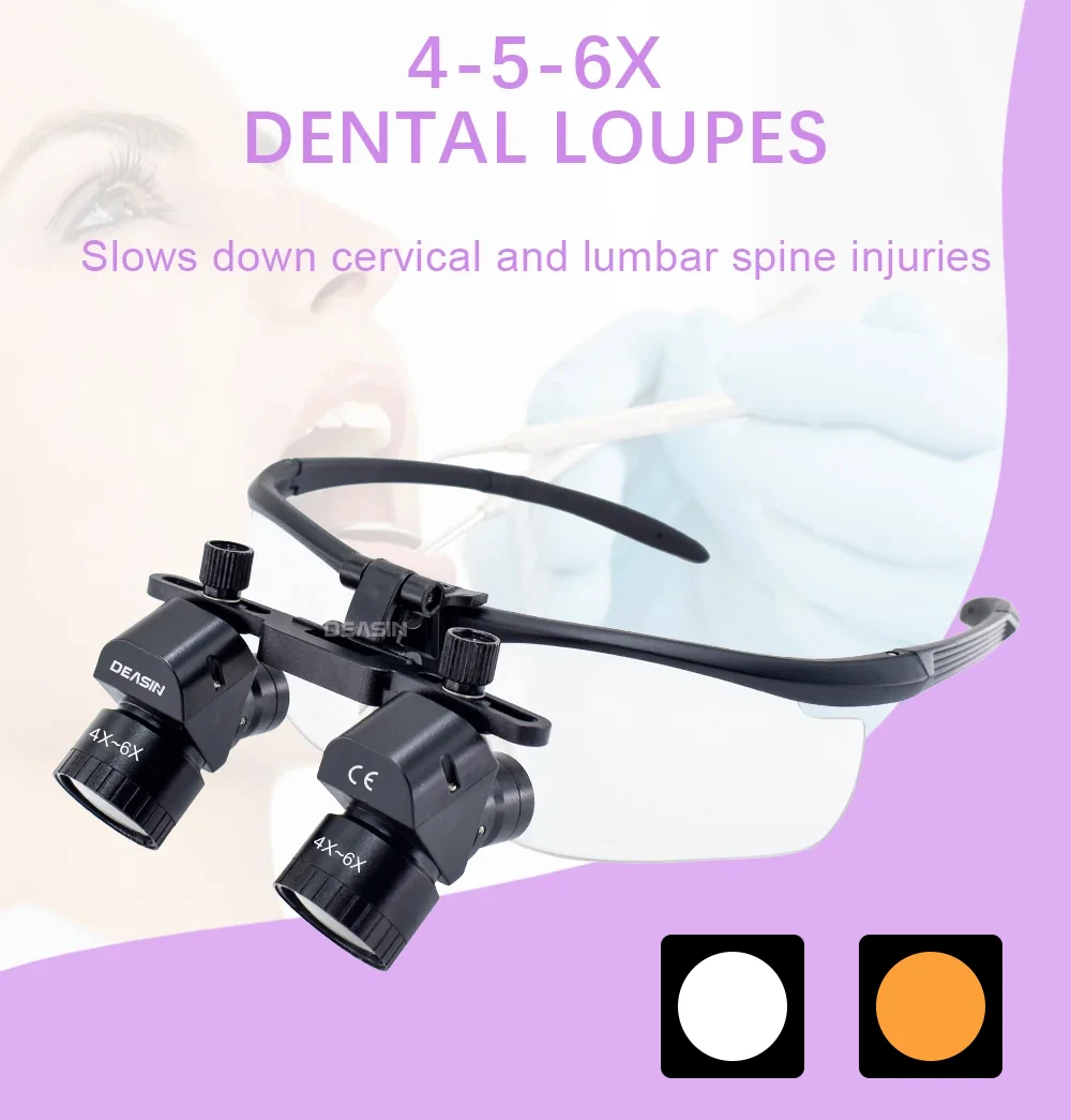 4-6X Dentals Surgery Headlight 48° Loupes Dental Magnifier with 5W LED Binocular Magnifier 300-600 mm Interpupillary