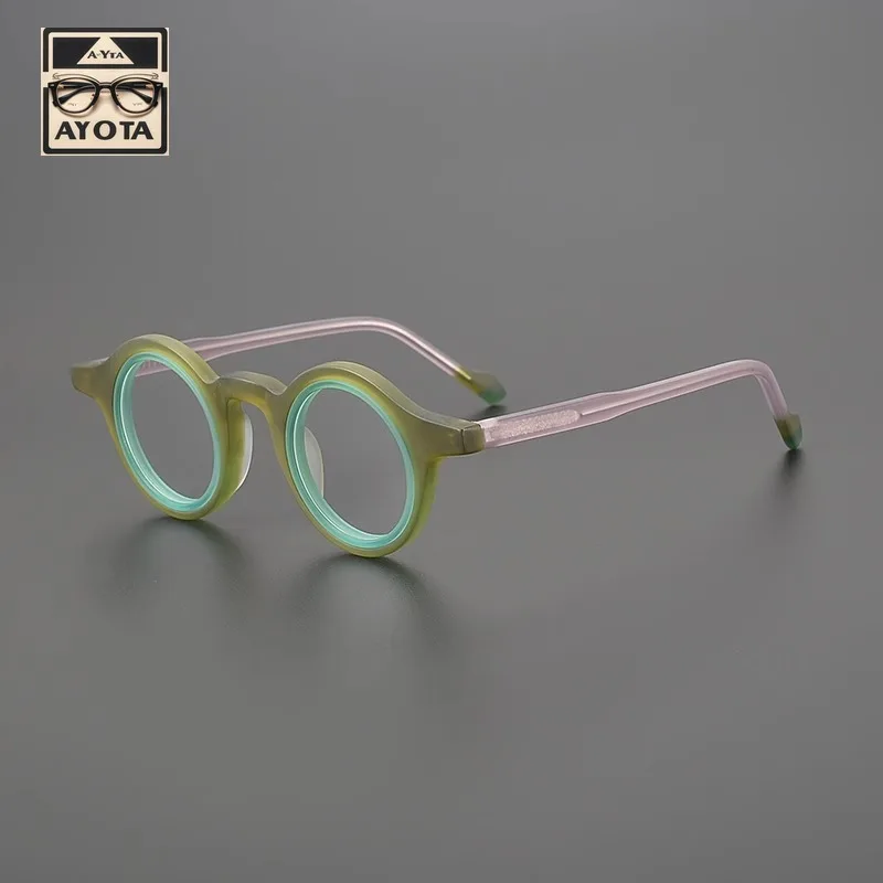 Personality Two-color Frosted Glasses Frame Men Women Fashion Round Acetate Myopic Presbyopia Anti-blue Prescription Eyewear