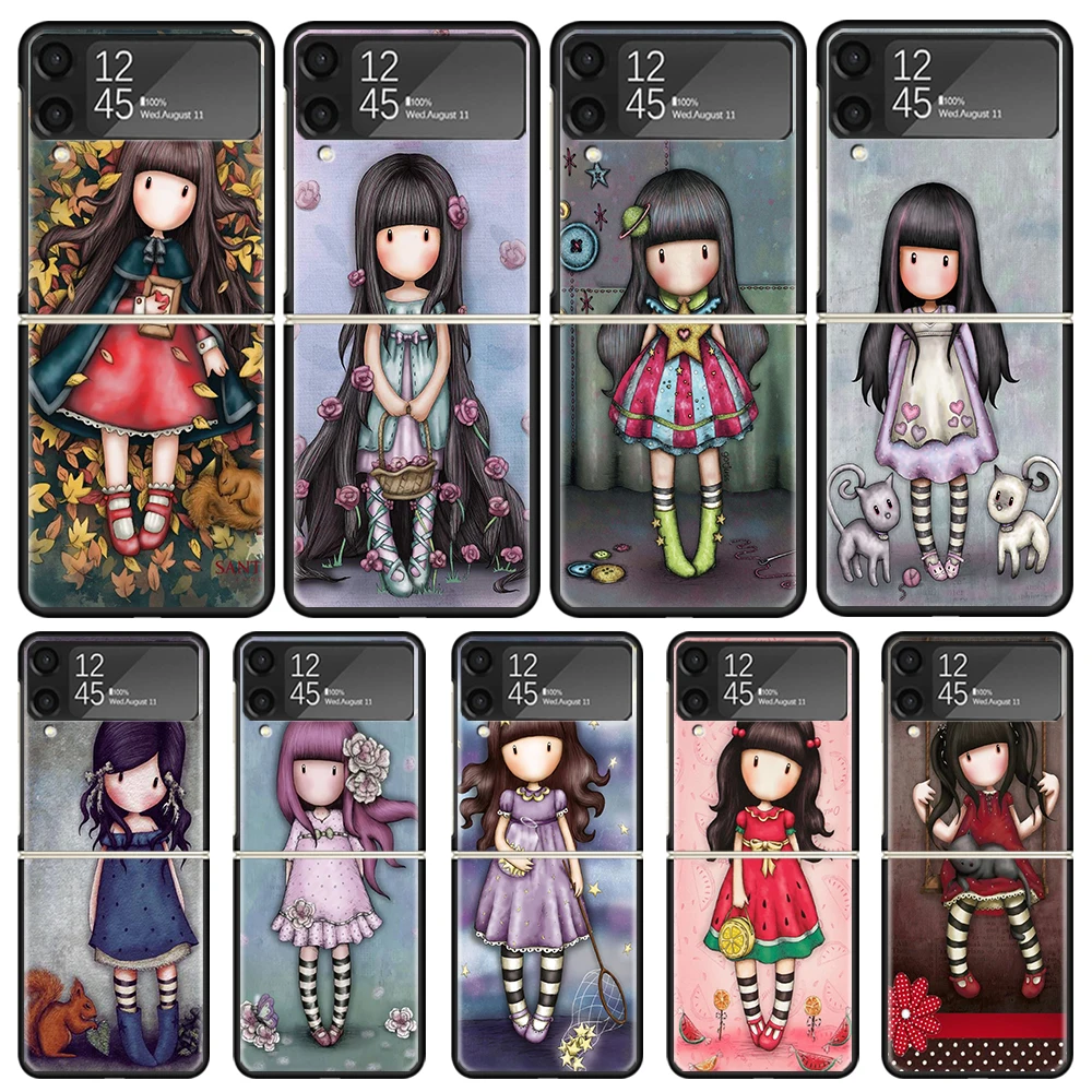 S-Santoro G-Gorjuss Cute Girls Phone Case for Samsung Galaxy Z Flip6 5G Flip4 Flip5 Flip3 Black Cover Z Flip 6 5 4 3 PC Shell Co