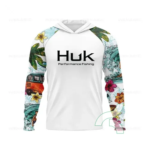 Imagen 2 del producto HUK-camisetas De Pesca con capucha para hombre, ropa De pesca De verano, Camping, senderismo, Upf 50+, protección solar, Camisa De Pesca transpirable