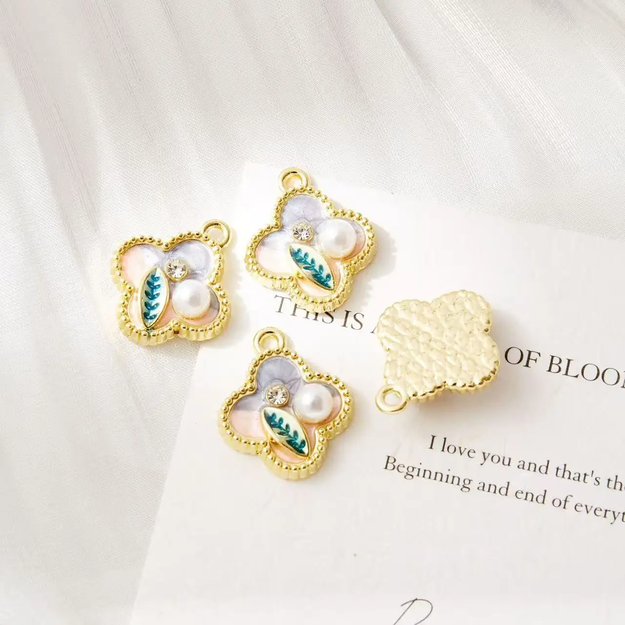 

20pcs/lot DIY necklace pendant earrings enamel oil painting flower Monet garden tulip starfish shell pearl