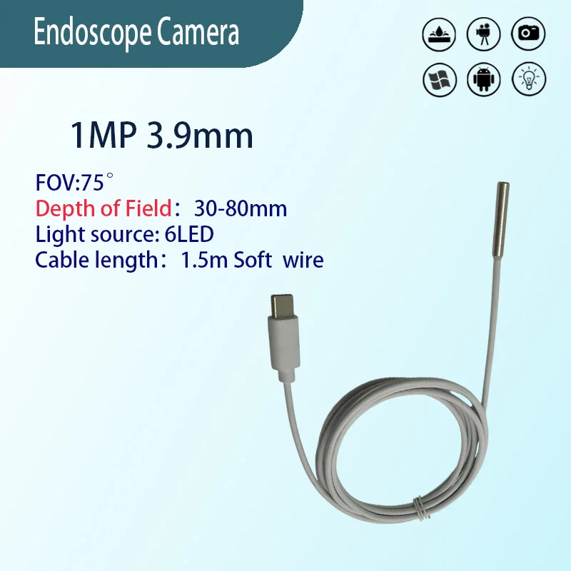

1MP 3.9mm 75° endoscope camera for Industriali peline Inspection 1.5m Type-c Android Soft Cord industrial endoscope