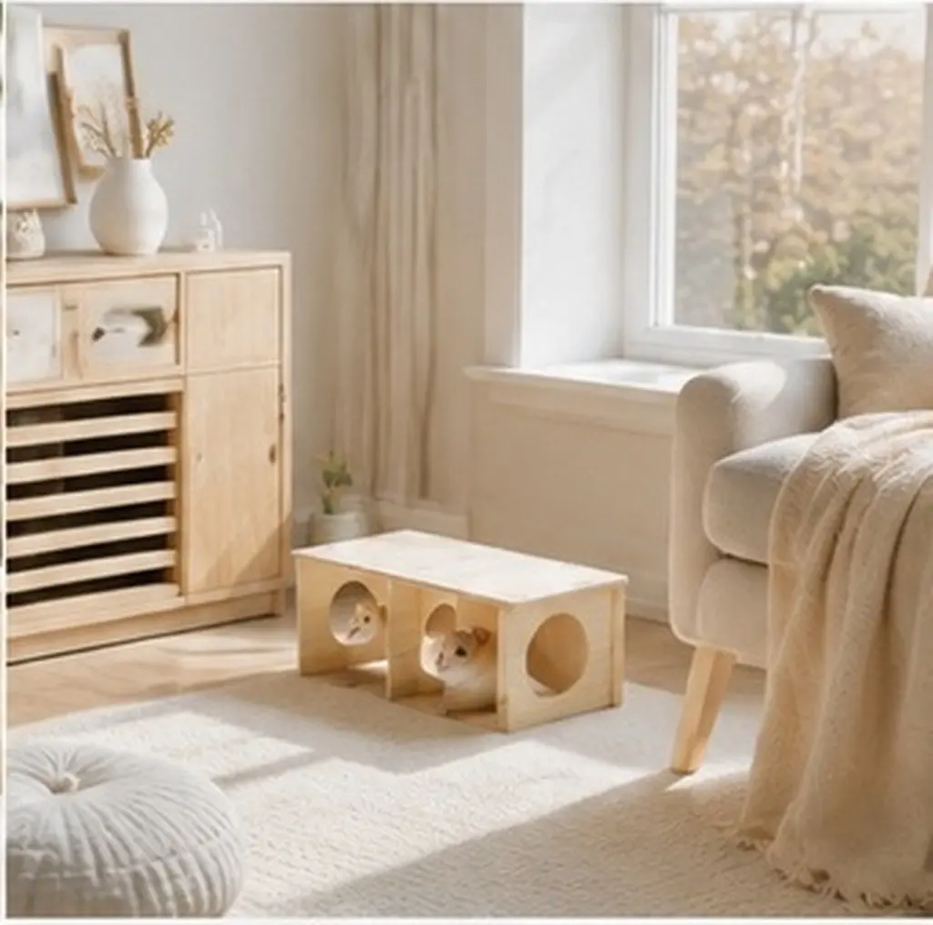 Multi Chamber Wooden Hideout Natural Solid Wood DIY Assembly Small Animal Hamster Maze Hamster Kitten's Nest