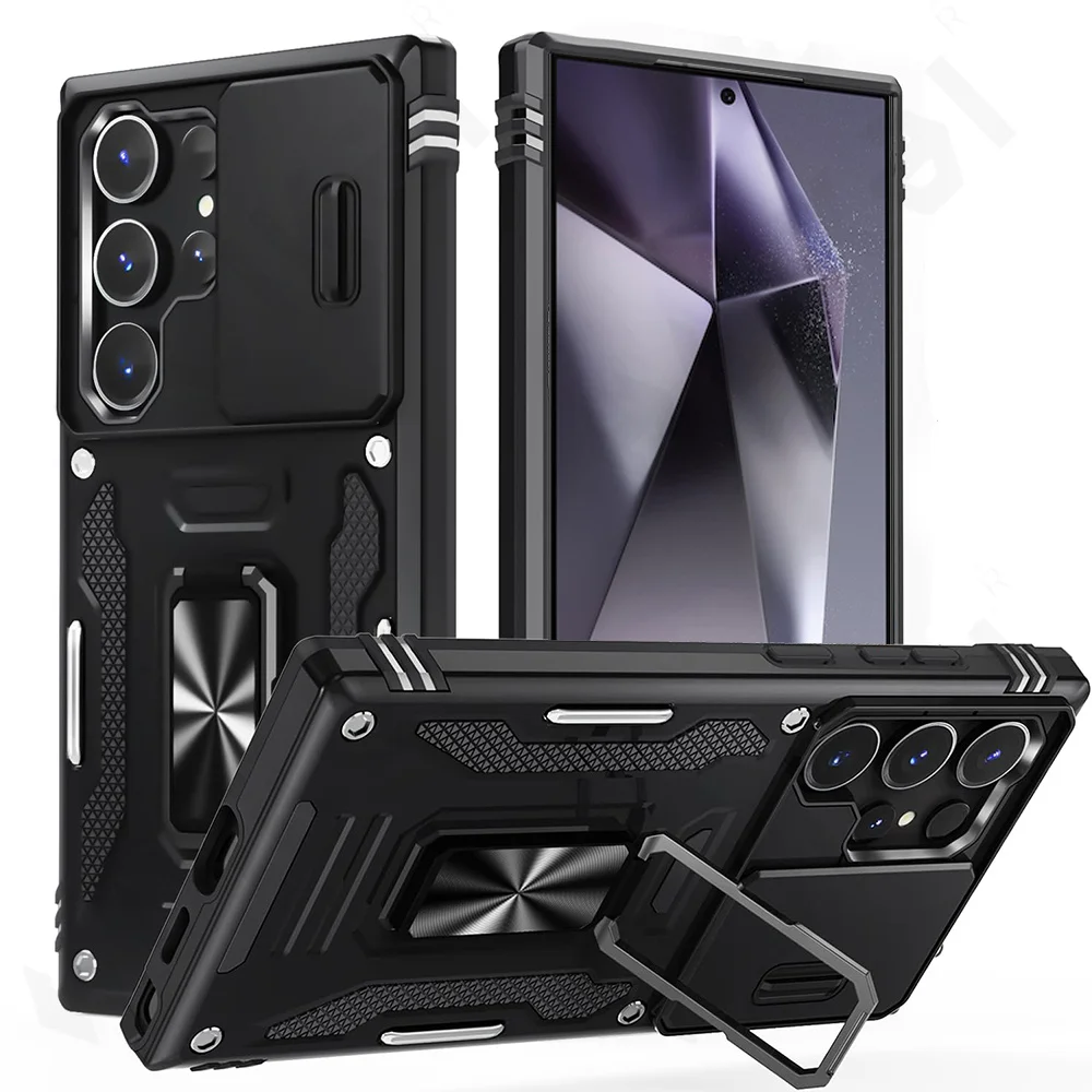 

Case For Samsung S24 S23 S22 S21 S20 Ultra Plus FE A54 A14 A34 A55 A35 A15 4G 5G Ring Stand Armor Slide Camera Kickstand Cover