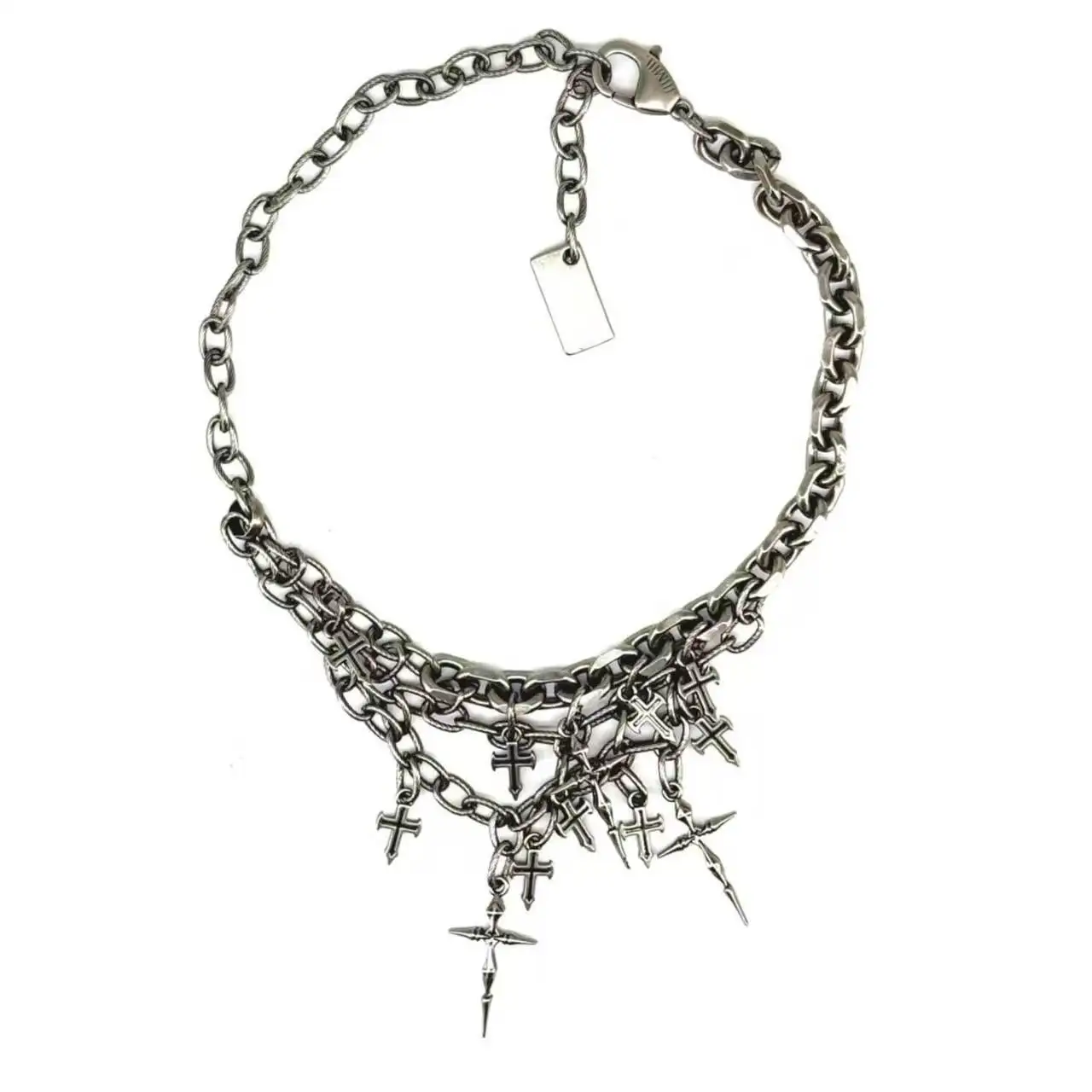 Unisex Multi Strand Skull & Cross Rhinestone Necklace Heavy Punk Gothic Sparkling Layered Chain Men Women Street Accessories