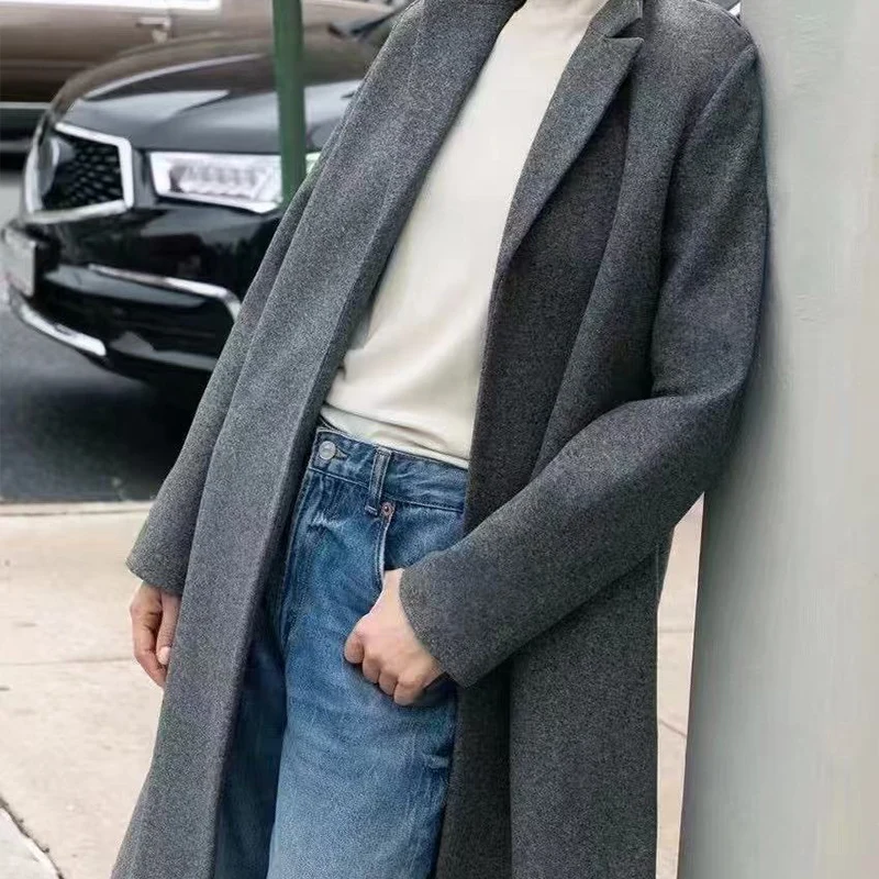 

Spring 2025 Women's Sle Stand Collar Long Sve Open Front Coat Jaet with Side kets Medium Length Polyester Fiber