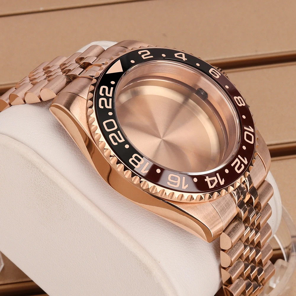 40mm Rose Gold Watch Case Sapphire Crystal 120 Click For SUB GMT NH35 NH36 NH34 Eta 2824 Water-Resistant 28.5mm Dial NH35 Case
